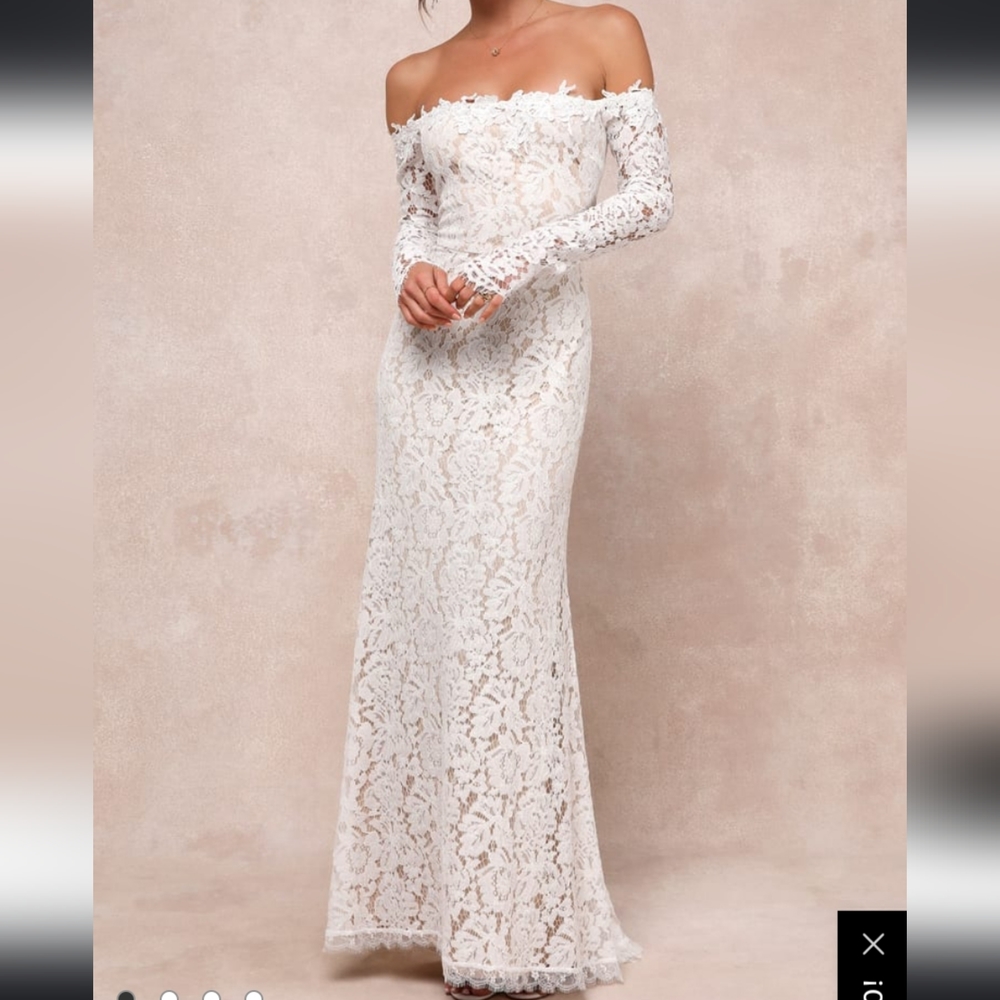 Lulus Romance Dreamer White Lace Off-the-shoulder maxi dress